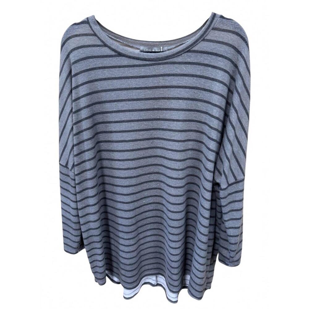 NEW PIXI + IVY women's stripe tunic top in grey